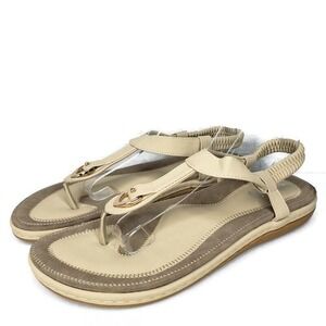Socofy Thong Sling Back Sandal Shoes Womens Beige Gold Accent Comfort